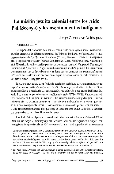 La misión jesuita colonial entre los Aido Pai (Secoya) y los asentamientos indígenas