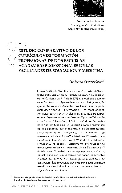 Estudio comparativo de los currículos de formación profesional de las facultades de Educación y Medicina