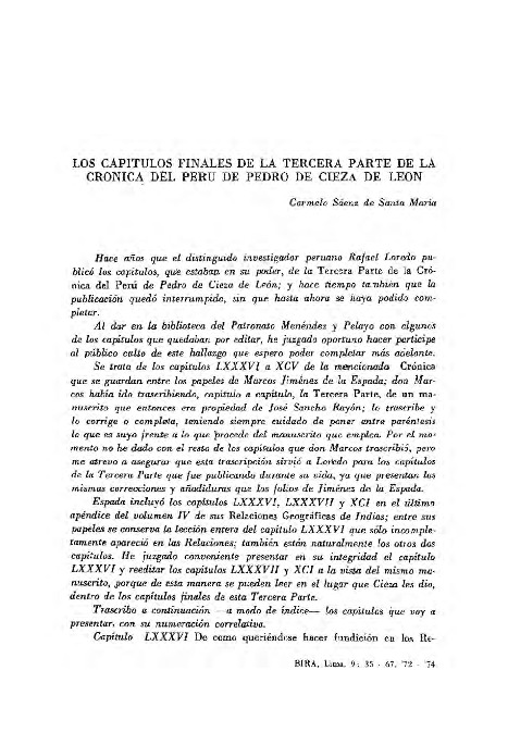 Los capítulos finales de la Tercera Parte de la Crónica del Perú de Pedro de Cieza de León