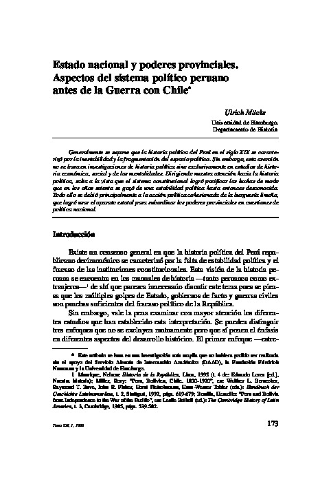 Estado nacional y poderes provinciales. Aspectos del sistema político peruano antes de la Guerra con Chile