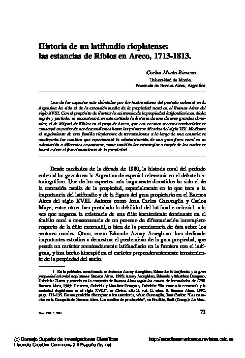 Historia de un latifundio rioplatense: las estancias de Riblos en Areco, 1713-1813